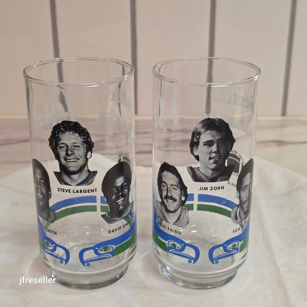 VTG 1980 Seattle Seahawks McDonalds Drinking Glasses Set 2 Largent Zorn Raible